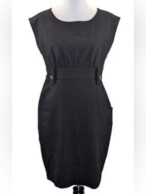 Tibi NY Classic Black Sleeveless Sheath Dress Pockets Button Detail Size Small